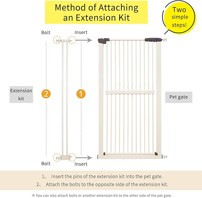 Lumizone Extra Tall Pet Gate 55.12" High Pressure Mounted 4.13" Wide Extension kit 1.37" Gap (4.13" W, Cream White)