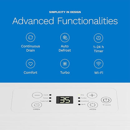 hOmeLabs 8 Pint Wi-Fi Dehumidifier for up to 1,800 Sq Ft Rooms (MAX 24 Pint at 95°F, 90% RH) – Ultra Quiet, Compact Design with Smart Controls and Drain Hose