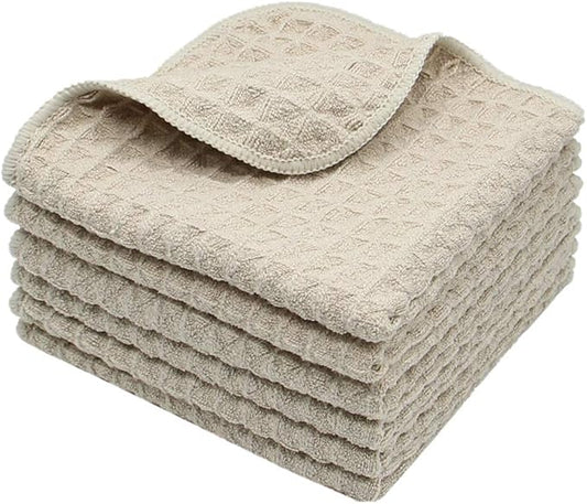 Microfiber Kitchen Cleaning Cloth Thick Dish Rags Waffle Weave Washcloths Dish Cloths Ultra Absorbent Odor Free 12inch X 12inch 6 Pack Khaki