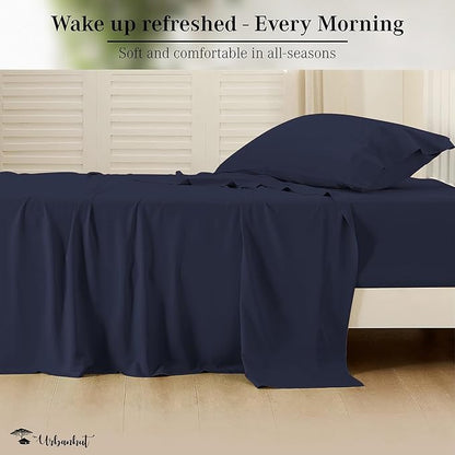 URBANHUT 800 Thread Count Twin Size Egyptian Cotton Sheets Set, 4 Pc Bed Sheet Sets for Twin Size Bedding, Luxury Hotel Sheets Sateen Finish Fits 16" Deep Pocket - Navy Blue