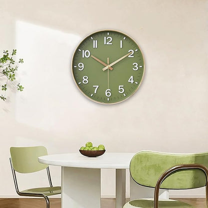 HZDHCLH Wall Clocks Battery Operated,Wall Clock Green Gold,8 inch Wall Clock Silent Non Ticking Modern 3D Numbers for Kitchen Bedroom Living Room Office Classroom Decor