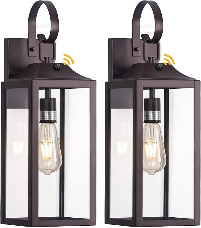 19" Dusk to Dawn Outdoor Lighting 2 Pack, Large Outdoor Wall Sconce Dusk to Dawn Sensor Wall Sconce Lamp, Anti Rust Bronze Dusk Till Dawn Porch Light for Doorway, Garage, Patio