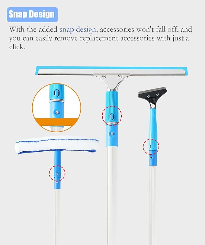 Extendable Telescopic Window Cleaning Pole - 21ft Stainless Steel Squeegee with Microfiber Scrubber(1.2-3.5m)