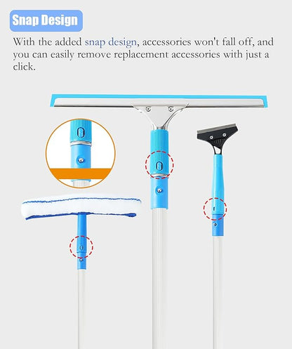 Extendable Telescopic Window Cleaning Pole - 21ft Stainless Steel Squeegee with Microfiber Scrubber(2.4-4.5m)