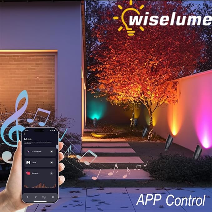 Low Voltage Outdoor Landscape Spotlights with RGB+CCT Color Changing,IP65 Waterproof Uplights for Garden and Yard,12V Warm&White Uplights,Heavy Duty Accent Fixtures,APP/Remote Control