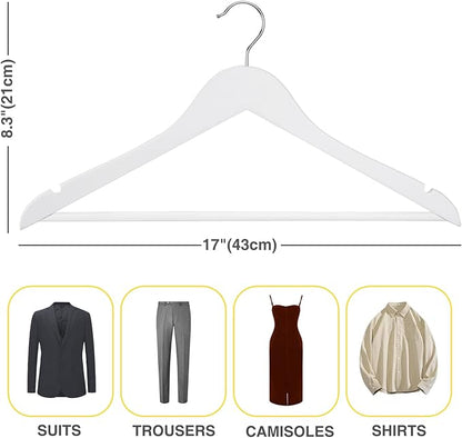 White Wooden Hangers 30 Pack Slim Coat Hangers for Closet with Smooth Finish,Shirt,Suit,Dress,Heavy Duty Clothes Hanger