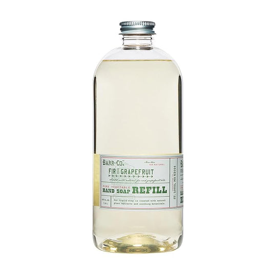 BARR-CO. Hand Soap Refill – Natural Liquid Soap with Moisturizing Botanicals, Vegan & Plant-Based, Refreshing Citrus & Balsam Scent, for Kitchen & Bathroom, Fir & Grapefruit 32fl oz