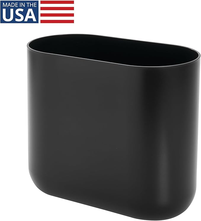 iDesign Small Slim Plastic Bathroom Trash Can, Garbage Can for Bedroom, Office, Desk, Dorm, Black