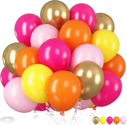 Pink Orange Yellow Balloons, 12 Inch Pink Orange Yellow and Gold Balloons for Birthday Graduation Summer Tropical Party Fall Thanksgiving Tequila Sunrise Sunset Party Decorations