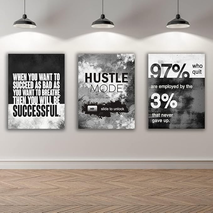 Motivational Painting Wall Art 3 Pieces Canvas Print Success Wall Art for Home Office Living Room Leader Canvas Quotes Inspirational Positive Poster Framed Motivation Artwork [36''Wx 16''H]