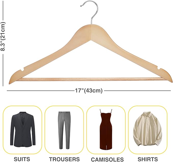 Wooden Hangers Clothes Hangers Slim Wood Hanger Coat Hanger for Closet,Hanger with Extra Smooth Finish,Hangers for Shirt Suit Dress 20 Pack Natural