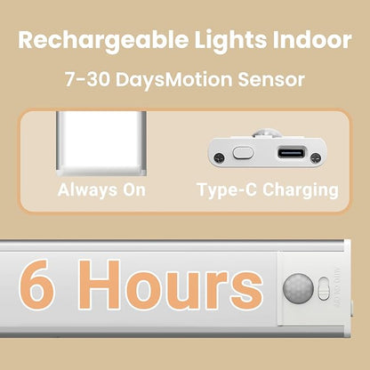 Under Cabinet Lights, Motion Sensor Magnetic LED Light, 12 inch 1500mAh Rechargeable Battery Dimmable Lights with 3 Color Temps, Indoor Wireless Lighting for Kitchen, Closet, Pantry, Counter, 2 Pack