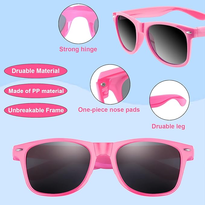 FEPITO 24 Pack Party Sunglasses Bulk for Birthday Party Favors Goody Bag Fillers for Beach Pool Party Toys for Adults, Pink