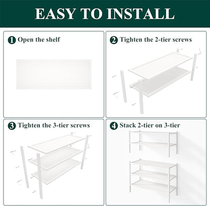Smiry Bamboo Shoe Rack, 5 Tier Shoe Organizer for Entryway & Closet, Stackable Free Standing Storage Shelf for Shoes, Bags & Plants, White