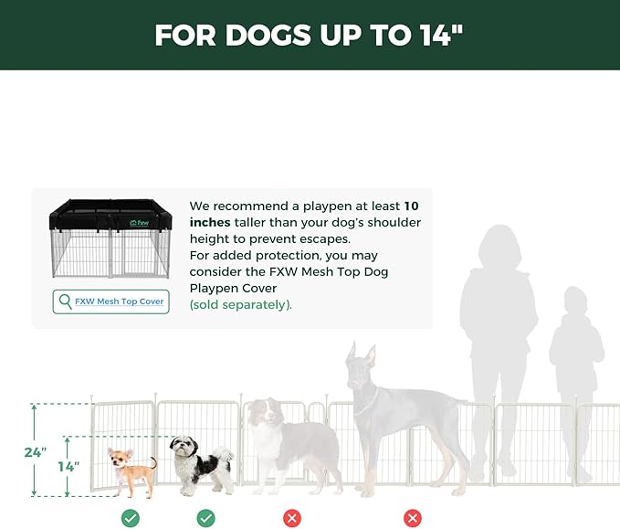 FXW Rollick Unleashed Dog Playpen for Indoor, Yard, RV Camping, 24 inch 32 Panels for Small and Puppy Dogs, White│Patented