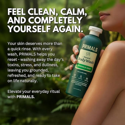 PRIMALS Natural Body Wash - Aloe Vera, Raw Honey, Green Tea - Natural Ingredients - Zero Artificial Fragrances, Sulfates, Parabens, or Dyes - 13.5 Fl Oz