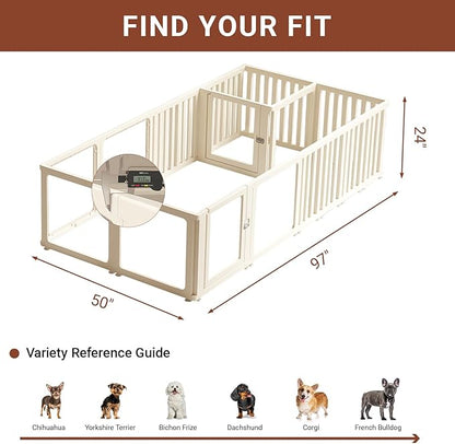 Transparent 20-Panel Dog Playpen, Acrylic Indoor/Outdoor Puppy Pen for Small & Medium Dogs, 24 Inch with Door, White(Ventilated Design 97 * 50 Two Rooms,24 inch)