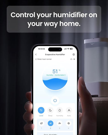 SwitchBot Evaporative Humidifier for Bedroom 4.5L, 750ml/h, No Mist, No White Dust, Tap Water Fillable, Top Fill, Washable Filter, for Baby, Nursery, Plants, Indoor, Work with Matter, HomeKit, Alexa