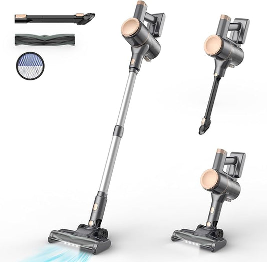 N8 Cordless Vacuum Cleaner,Lightweight Stick Vacuum with Powerful Suction,2200mAh Battery,40 Mins Runtime,Self-Standing,Rechargeable Vacuum Cleaners for Home Hardwood Floor Carpet Pet Hair (Peach)