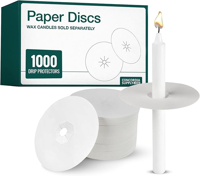 Concordia Supply Paper Disc Drip Protectors - 3" Candle Protector Covers for Taper, Vigil & Prayer - Ideal Candlestick Holders for Candlelight Services & Memorial (Box of 1000)