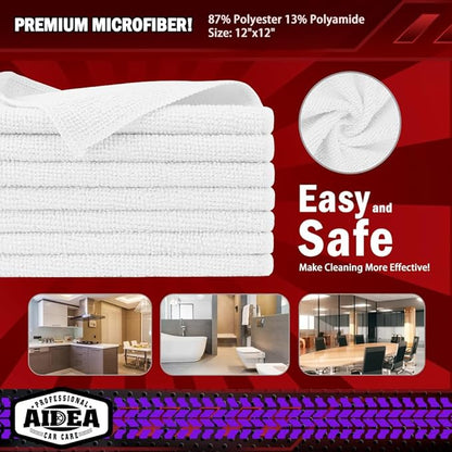AIDEA Microfiber Cleaning Cloth White 150PK, Microfiber Towels for Cars, Premium Car Cloth, Dusting Cloths Lint Free Cleaning Rags for SUVs, House, Kitchen, Window, Workshops,12×12"