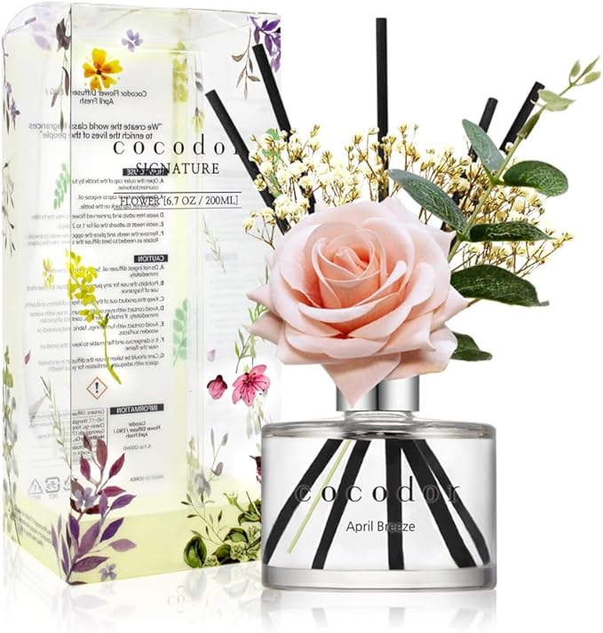 Cocod'or COCODOR Rose Flower Reed Diffuser/April Breeze/6.7oz(200ml)/1 Pack/Reed Diffuser, Reed Diffuser Set, Oil Diffuser & Reed Diffuser Sticks, Home Decor & Office Decor, Fragrance and Gifts