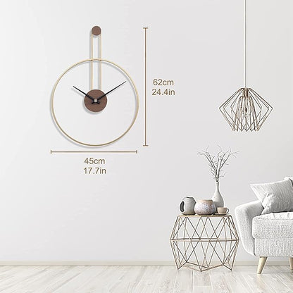 YISITEONE Large Decorative Wall Clock for Living Room,Metal & Walnut Dial Home Decor Silent Non Ticking Lightweight Clocks for Bedroom, Study, Office Decorations, 24.4"x17.7",(Gold, Medium)