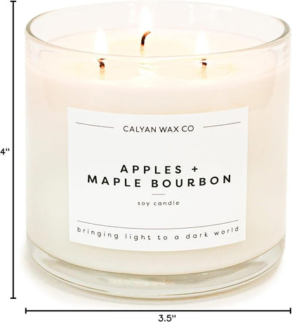 Calyan Wax Co. Apples & Maple Bourbon 3 Wick Scented Candle - 43 Hour Burn - Luxury 3 Wick Soy Candles - Non Toxic Soy Wax Candles - Long Lasting Large Glass Jar Candle for Home - 14.9oz