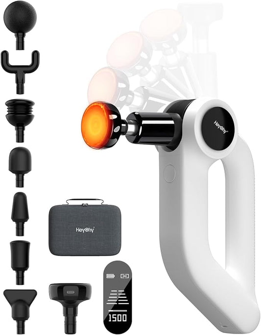 Massage Gun Deep Tissue with Heat Therapy, 12mm Amplitude Muscle Massager for Athletes, 5 Speeds & 4 Modes Massager Gun for Neck Back Shoulder Leg Pain Relief - Ideal Gift for Men, White