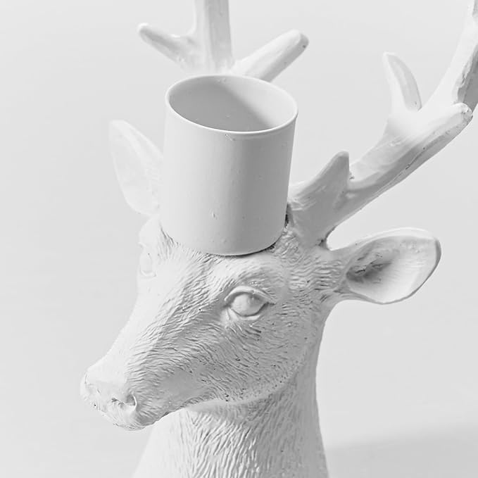 DN DECONATION Candlestick Holders Reindeer Votive Candle Holders for Taper Candles, Christmas Deer Candle Holder Centerpieces for Dining Table, Mantel & Holiday Decorations Set of 4 (White)