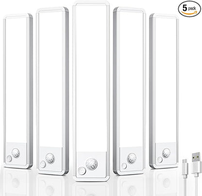 Under Cabinet Motion Sensor Lighting: 10 Inch Dimmable Rechargeable Lights Indoor - Battery Operated Lights - Undercabinet Closet Light Magnetic Led Light for Kitchen Home Bathroom Counter 5 Pack