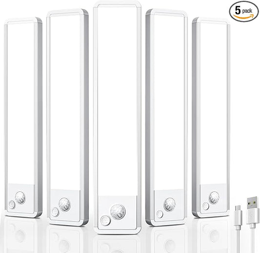 Under Cabinet Motion Sensor Lighting: 10 Inch Dimmable Rechargeable Lights Indoor - Battery Operated Lights - Undercabinet Closet Light Magnetic Led Light for Kitchen Home Bathroom Counter 5 Pack