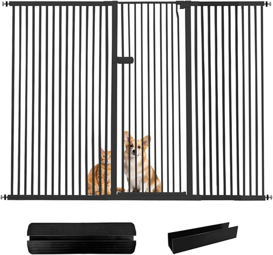Lumizone Extra Tall Cat Gate 55.12" High Pressure Mounted Extra Wide 2025 New (17 Sizes) 1.37" Gap No Drilling Auto-Close One-Handed Operation Tall Pet Gate for Dogs(Black, 55.12" H x 80.12"-84.44" W)