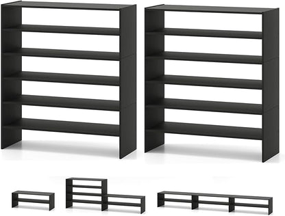 COSTWAY 6-Tier Shoe Rack, Extra Wide Shoe Shelf Organizer with Stackable Design, 31" Freestanding Adjustable Storage Shoe Stand for Small Space Entryway Hallway Closet (2,Black)
