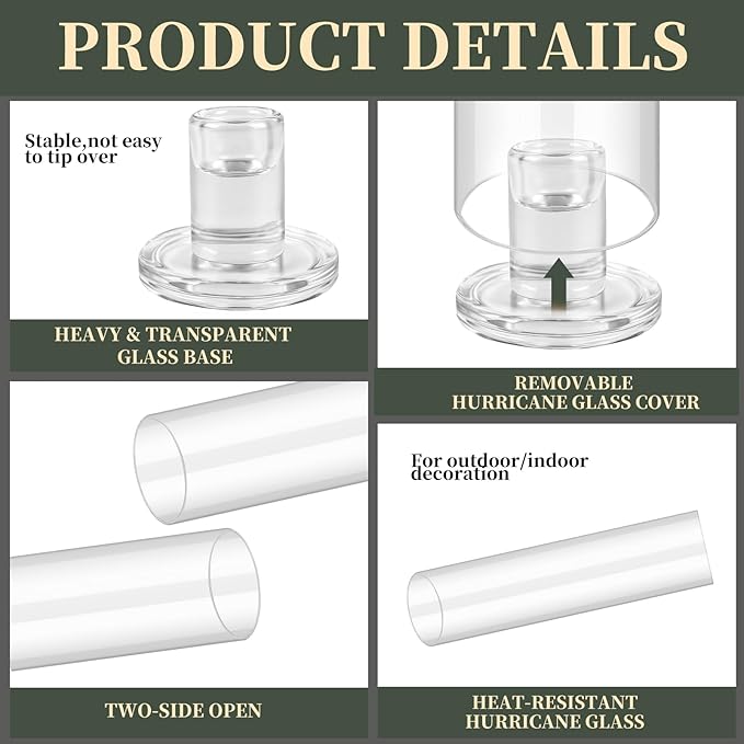 6pcs Hurricane Glass Candle Holders for Candlesticks,Large Glass Hurricane Candle Holder Bulk,Taper Hurricane Candle Holder with Cover and Heavy Base for Wedding Party Christmas