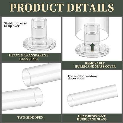6pcs Hurricane Glass Candle Holders for Candlesticks,Large Glass Hurricane Candle Holder Bulk,Taper Hurricane Candle Holder with Cover and Heavy Base for Wedding Party Christmas