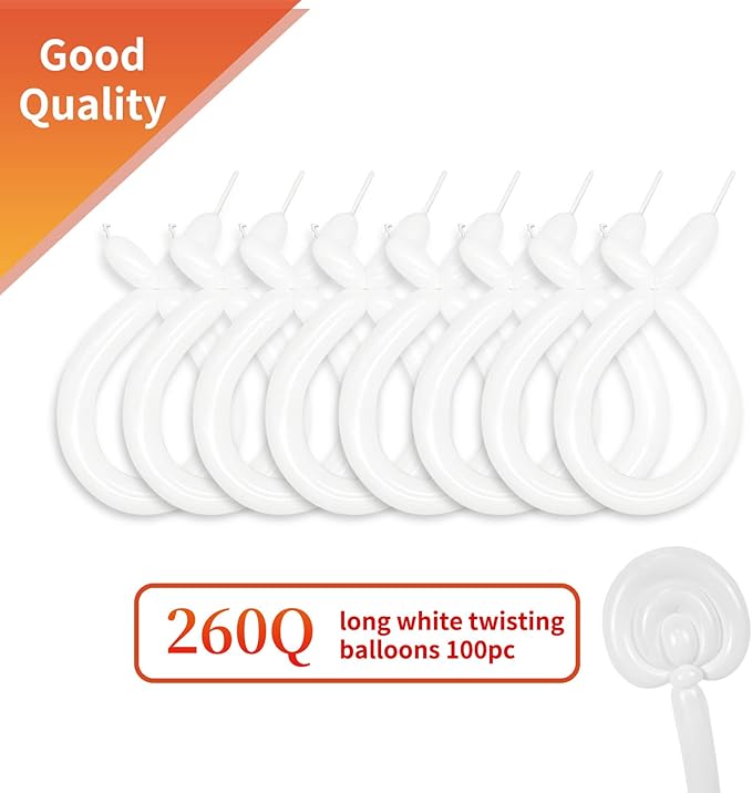 KAWKALSH 260 Balloons White Twisting Animal Balloon Thickening Latex Modeling Long Magic Balloon for Animal Model Skinny Clown Christmas Birthday Wedding Party Garland Decorations 100pcs