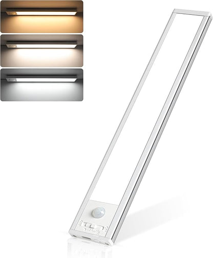 Ascher Under Cabinet Lights, Motion Sensor Light with 3 Colors, 2000mAh USB Rechargeable Closet Light, Magnetic Dimmable Under Counter Lights for Kitchen, Stairs, Wardrobe, Silver, Pack of 1