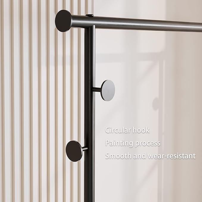 Sturdy Metal Double Rods Clothes Rack With Wheels, Rolling Clothing Rack With Shelves & Hooks, Heavy Duty Garment Racks for Hanging Clothes, Multi-Functional Closet Rack for Bedroom