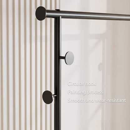 Sturdy Metal Double Rods Clothes Rack With Wheels, Rolling Clothing Rack With Shelves & Hooks, Heavy Duty Garment Racks for Hanging Clothes, Multi-Functional Closet Rack for Bedroom