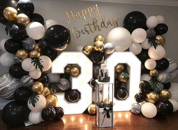 Black White and Gold Balloons,75Pcs Black and Gold Party Balloons,12in and 5in Black White Gold Confetti Party Balloons for Birthday,New Year,Wedding Decorations
