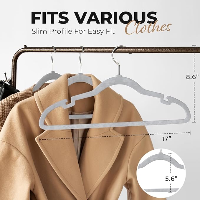 30 Pack Velvet Hanger for Shirt Pants Dresses Skirts Suits Jackets - Slim Space Saving Design - Standard Coat Hanger - Sturdy & Durable Design with Shoulder Grooves Hook - Ivory