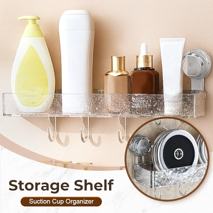 Corrugated Suction Cup Storage Holder, 2026 New Movable Shower Shelf Suction Cup,Shower Caddy Large Capacity Bathroom Organizer,No-Drill Wall-Mounted Storage Shelf (Gray)