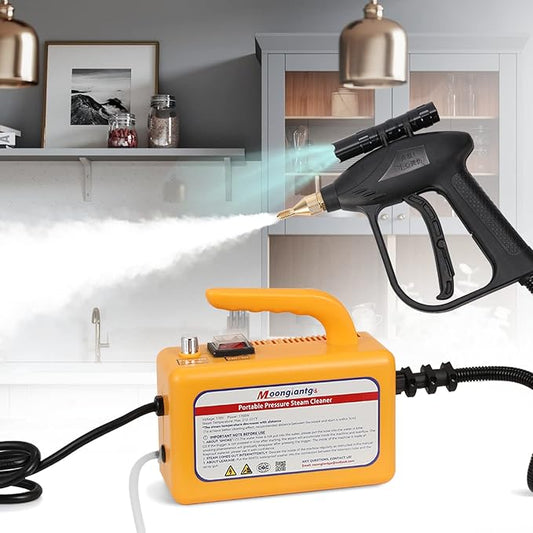 Moongiantgo 1700W High Pressure Steam Cleaner Handheld Portable Tankless Steam Cleaning Machine for Car Detailing Commercial Home Use Kitchen Bathroom Grout Tile (Yellow, 110V)