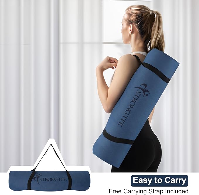 StrongTek Eco-Friendly Cork Yoga Mat, 7mm Thick, 72"x24", Cork+TPE, 2 lbs, Non-Slip, Lightweight & Cushioned Mat for Hot Yoga, Pilates & Home Fitness, Durable Surface with Natural Grip and Carry Strap