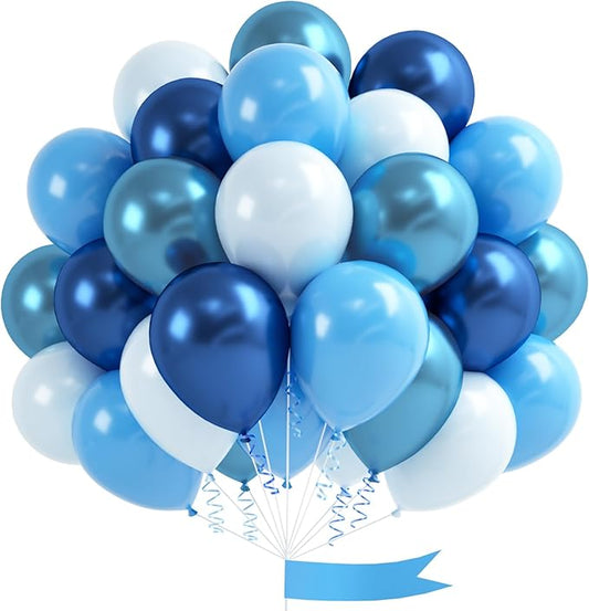 Blue Balloons, 60 Pcs 12 Inches Metallic Macaron Baby Blue Balloon Light Blue Balloons for Boy Baby Shower Birthday Wedding Celebration Party Decorations