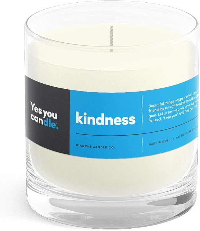 Kindness, Inspirational 8oz Highly-Scented Soy Candle, Made in USA, Great Message, Pure Essential Oils, Aromatherapy, 100% Pure, Bergamot & Eucalyptus
