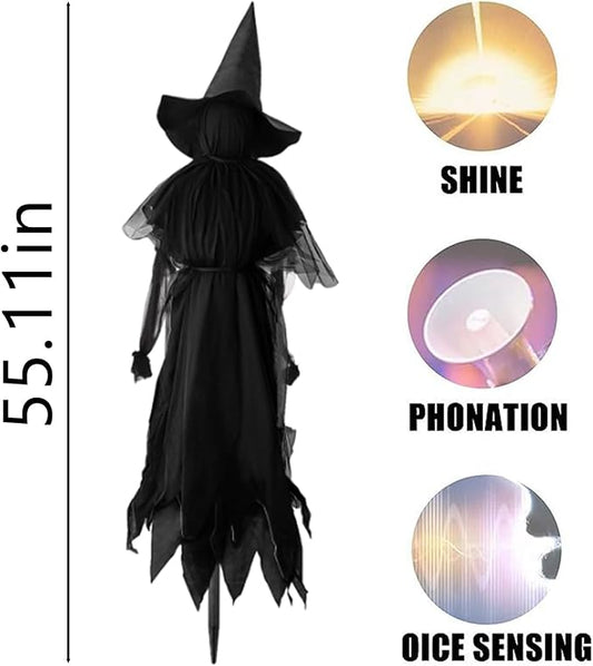 Halloween Witches Outdoor, 3 Light Up Witches Holding Hands with Stakes, Witch Decorations with Glowing Face for Yard Garden Outside Lawn Porch