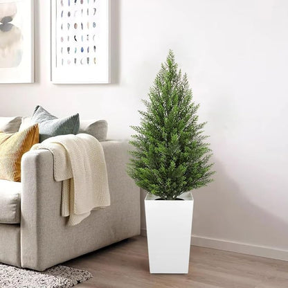Briful Artificial Cedar Topiary Trees 4ft, Set of 2 Faux Potted Christmas Porch Trees Cypress Sbrubs, UV-Resistant Front Door Greenery in Tall White Planter for Indoor Outdoor Holiday Décor