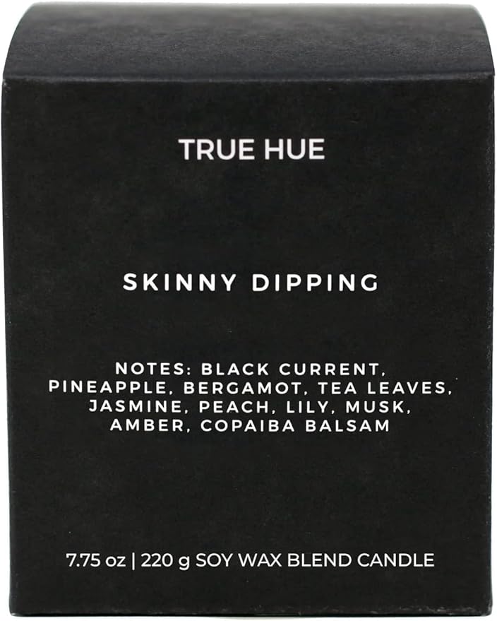 True Hue | Luxury Highly Scented Candle | Premium Soy Wax Blend | 7.75 oz | 40-50 Hour Burn Time | Cotton Wick | Natural Candles | Glass (Skinny Dipping)